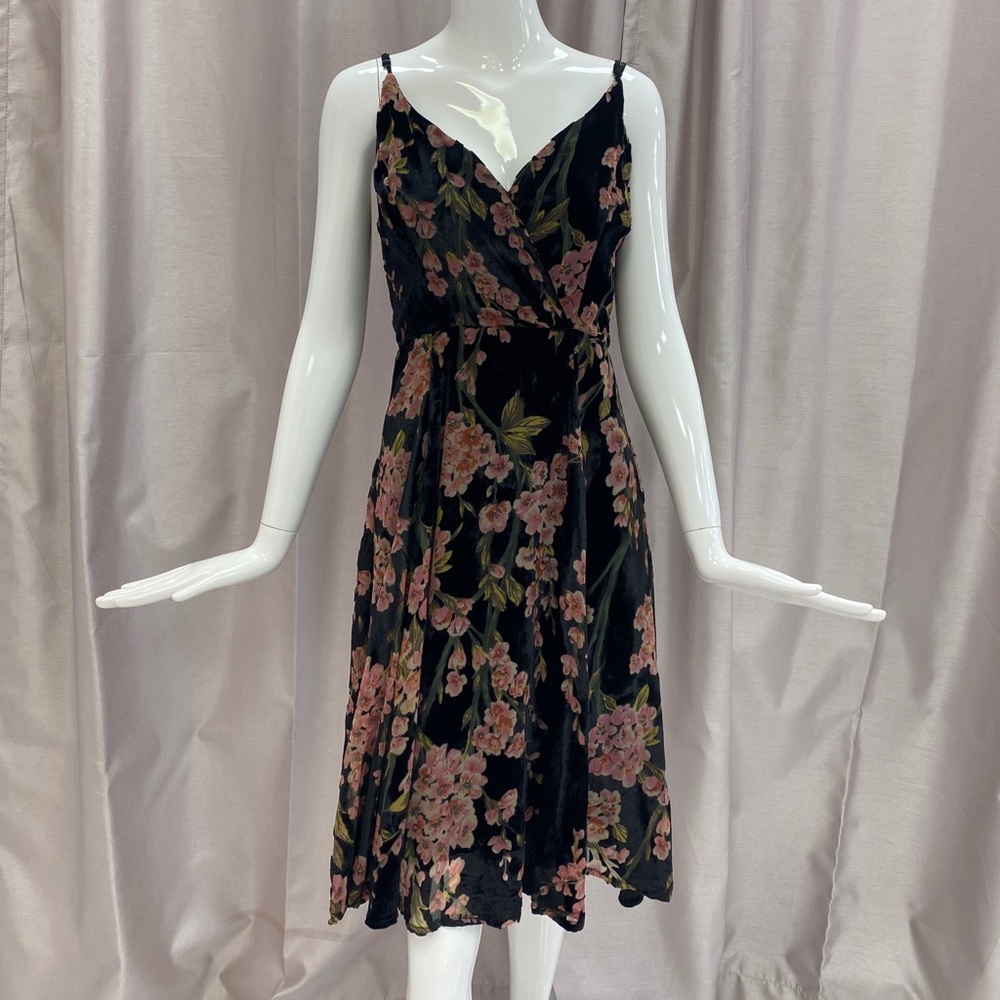 Black/Pink Burnout Midi Wrap Dress